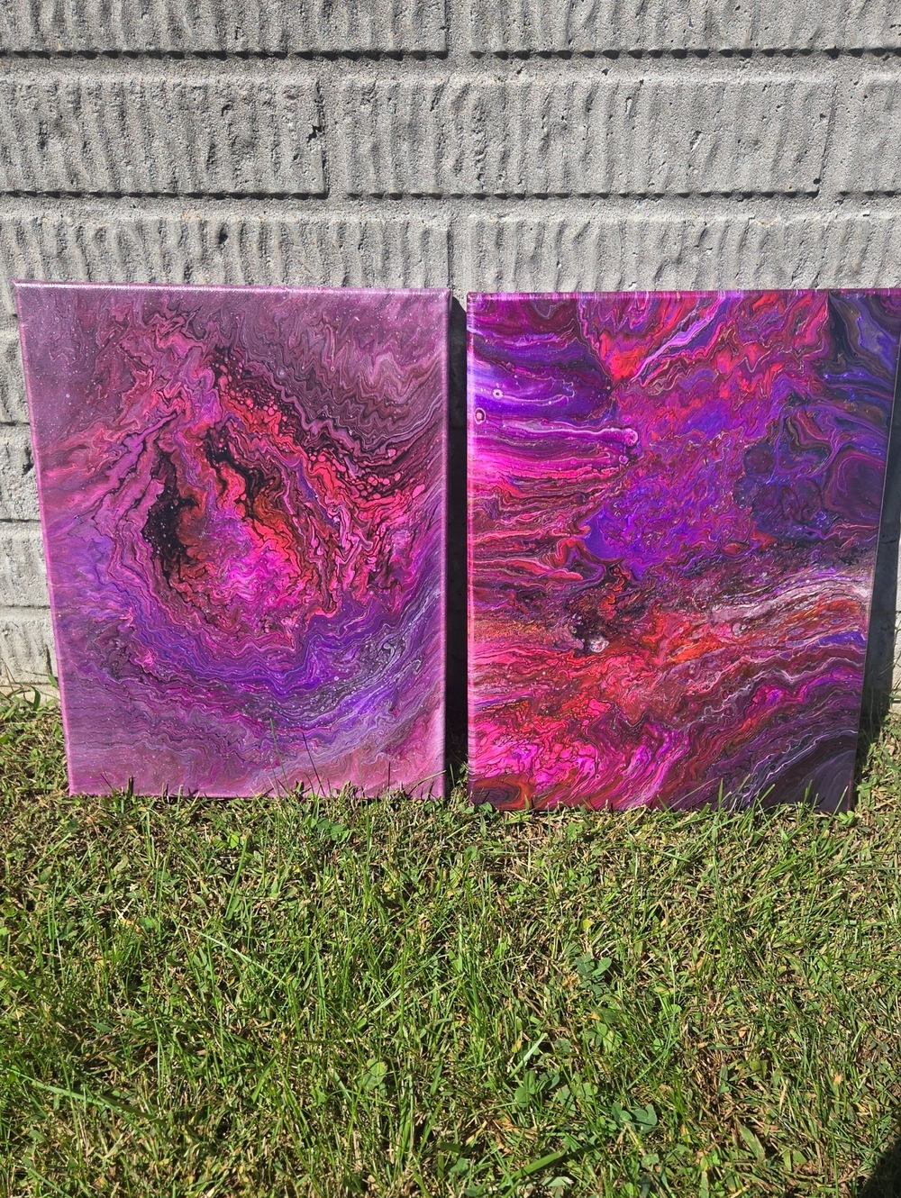 Vibrant Purple & Pink Abstract Fluid Art Wall Art Pair 11x14